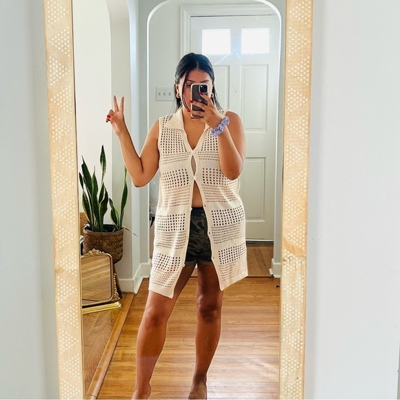 Zara Other - Zara coastal chic knitted open knit collar vest cover up dress